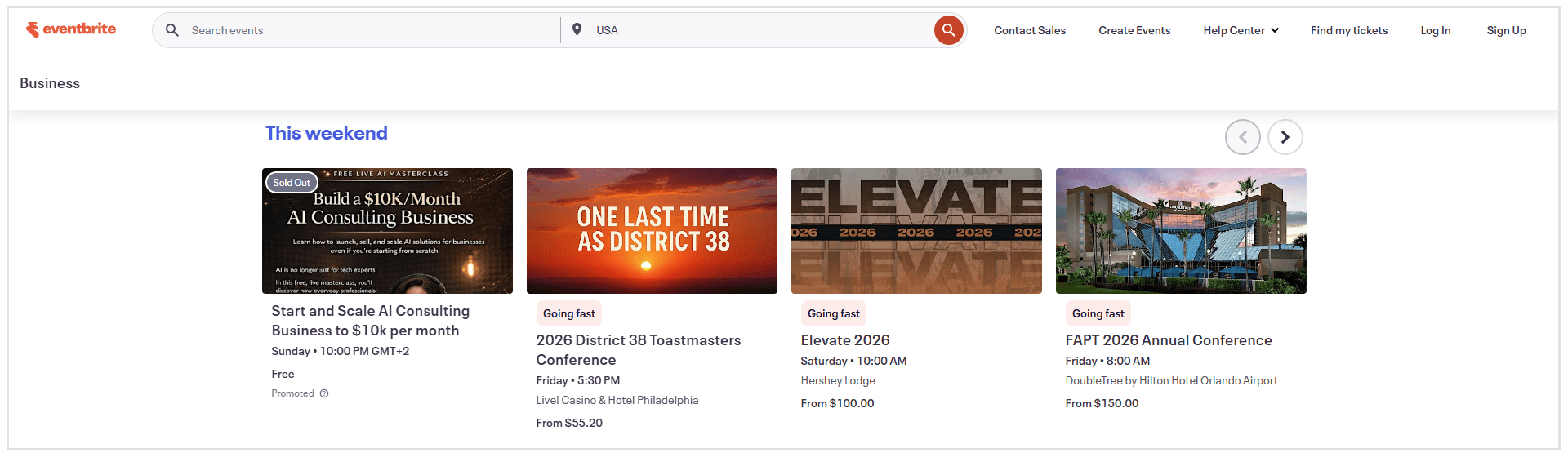 Listagens do Eventbrite